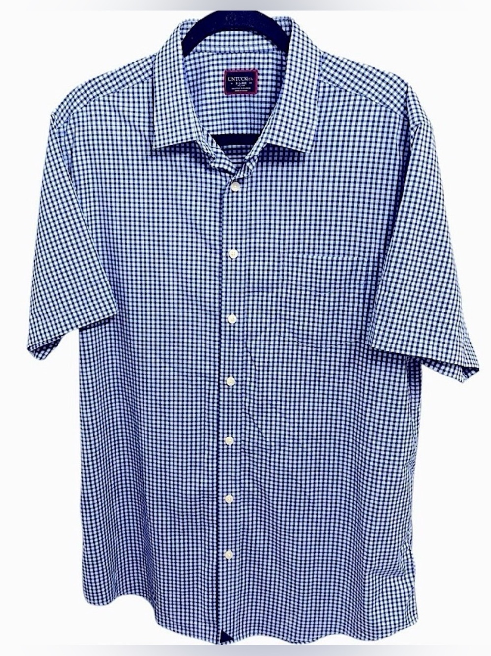 UNTUCKiIT MENS CAGLIARI BLUE PLAID SHORT SLEEVE BUTTON UP SHIRT XL TALL SLIM FIT